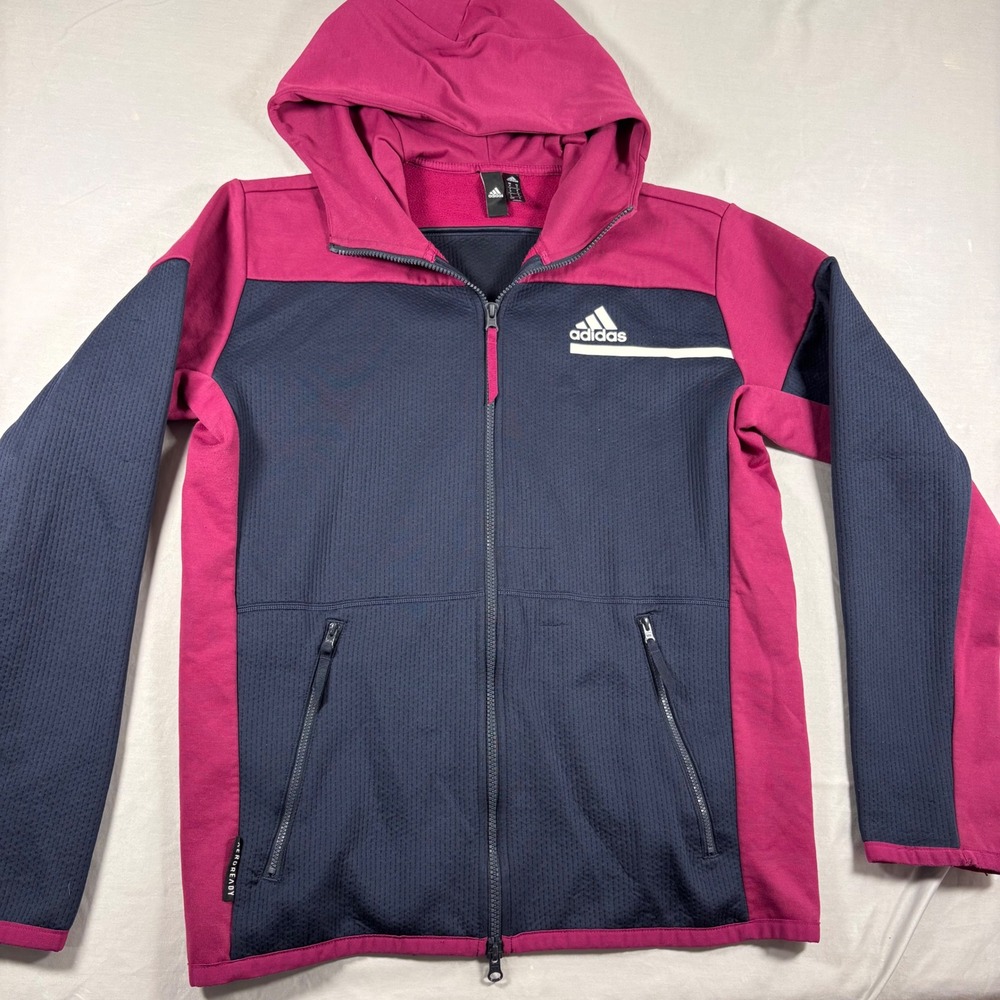 Adidas Aeroready Full Zip Hoodie Mens Medium Navy Berry Pink Athletic Jacket